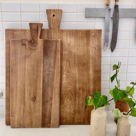 Ivory House | Large Solid Square Elm Serving Chopping Board with Handle