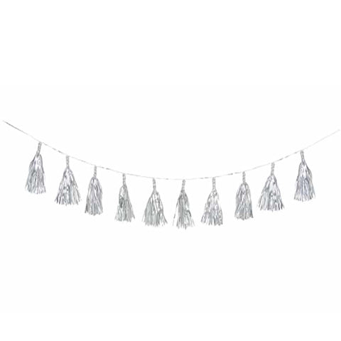 123home | Large Tassel Party Wall Garland in Silver Ribbon