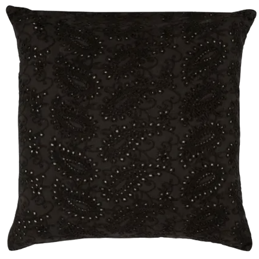 Raine & Humble | Embroidered Lace Velvet Cushion with Feather Insert in Charcoal Grey
