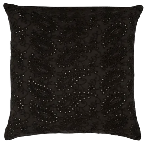 Raine & Humble | Embroidered Lace Velvet Cushion with Feather Insert in Charcoal Grey