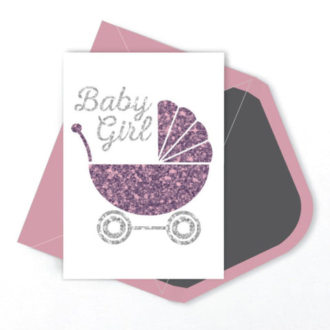 Candle Bark Creations | Glitter Strolling Girl Baby Gift Greeting Card