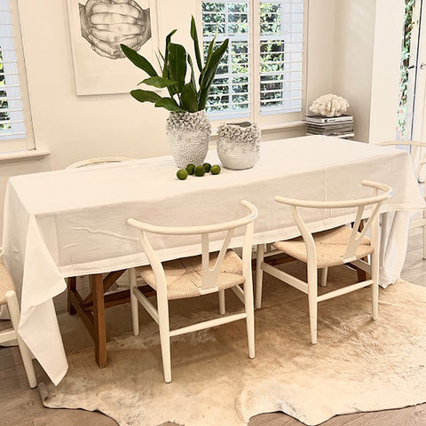 Ivory House | Enzyme Washed Linen Tablecloth 250x150 cm in White