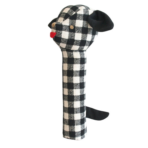 Alimrose | Puppy Squeaker Toy in Black Check Linen