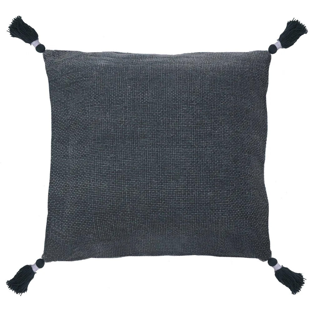 Raine & Humble | Basket Weave Cotton Cushion with Feather Insert in Dark Slate