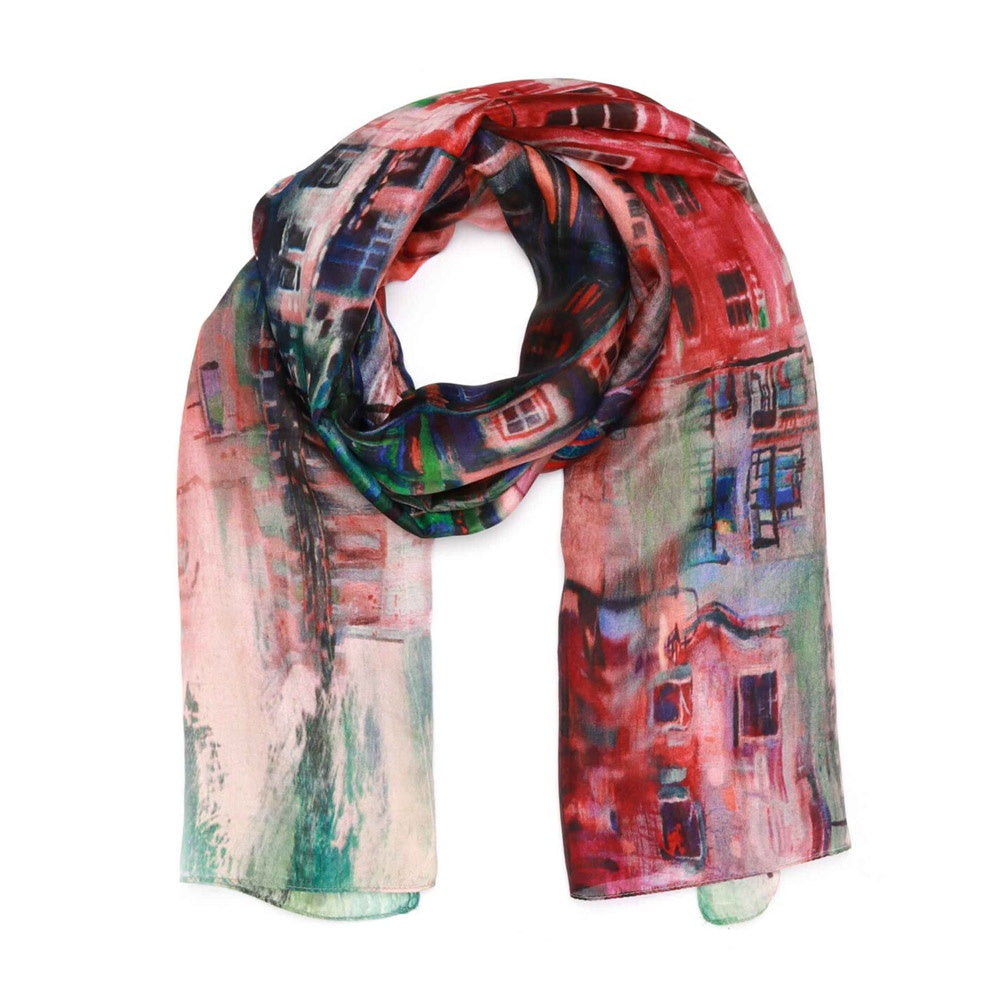 Wearable Art Scarves | Red Brick Architectural 100% Pure Silk Large Scarf