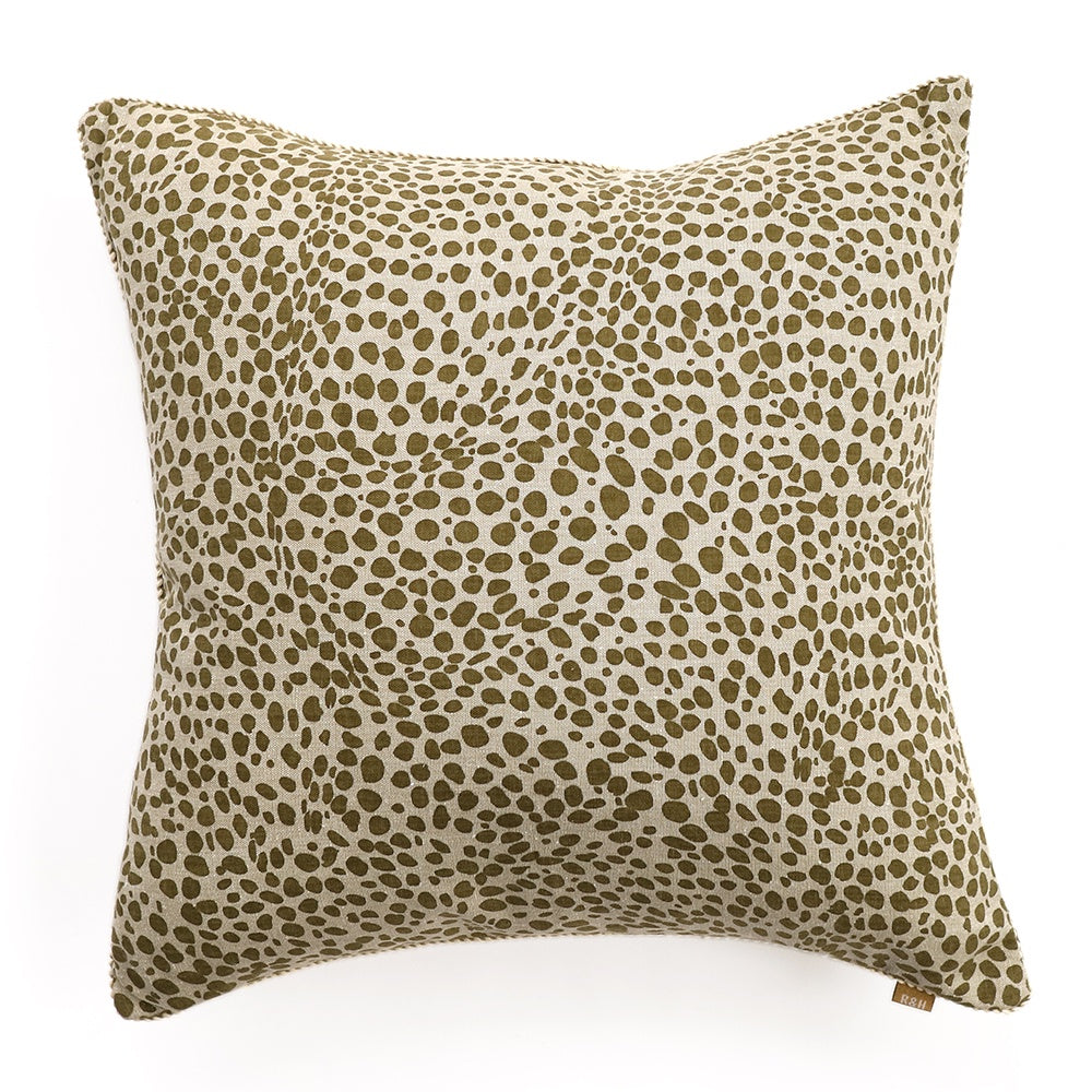 Raine & Humble | Animal Print Square Cushion with Feather Insert in Khaki Green