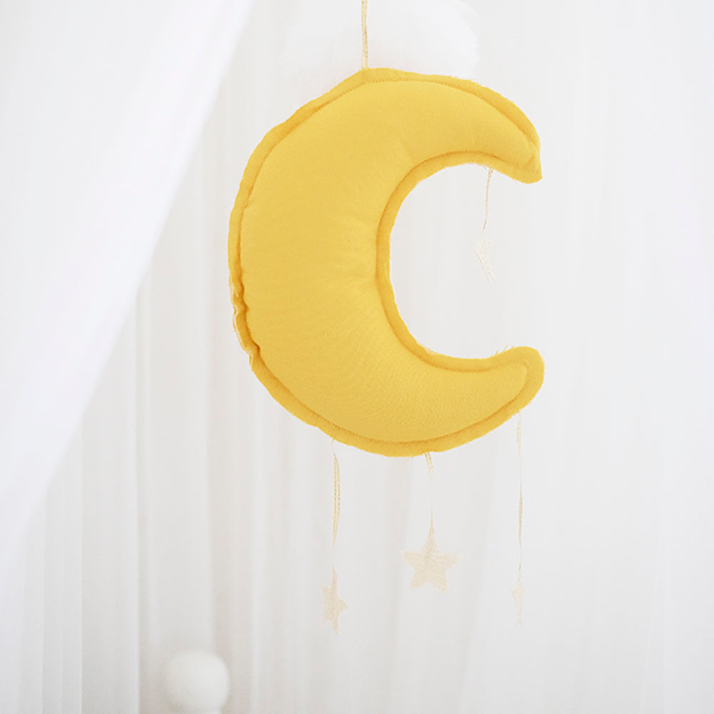 Alimrose Designs | Linen Moon Hanging Mobile Decor in Yellow Butterscotch