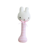 Alimrose Designs | Baby Bunny Stick Rattle in Pale Pink & White Stripe