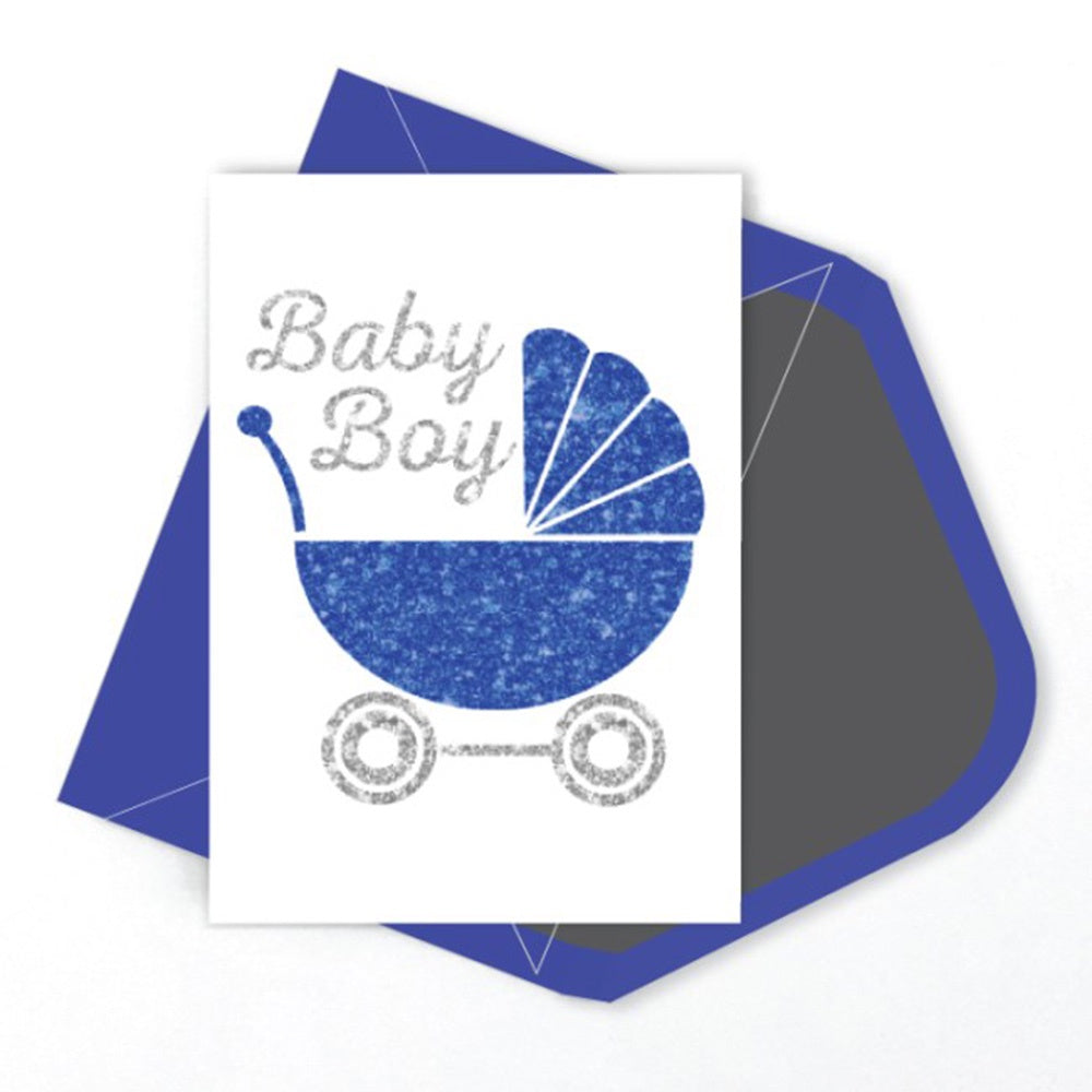 Candle Bark Creations | Glitter Strolling Boy Baby Gift Greeting Card