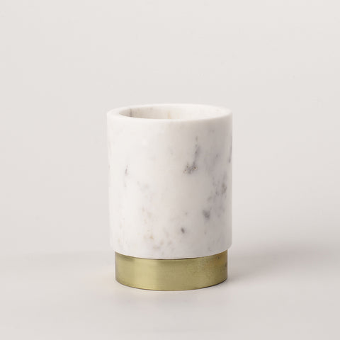 123home | Gold Brass Footed Marble Canister Vase