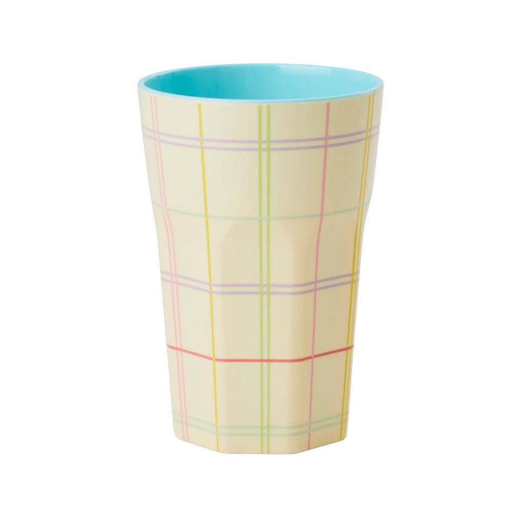 RICE | Large Tall Melamine Reusable Tumbler Coffee Drink Cup in Multicoloured Check Print