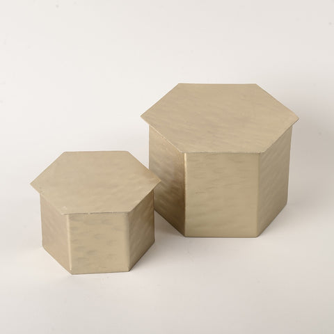 123home | Gold Brass Metal Hexagon Trinket Boxes