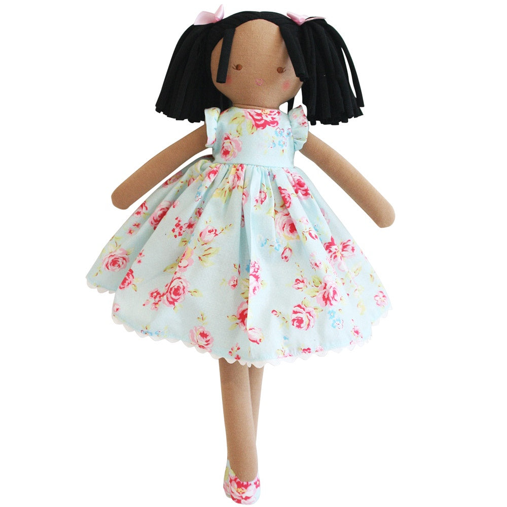 Alimrose Designs | Brunette Addie Soft Doll in Blue Floral Dress