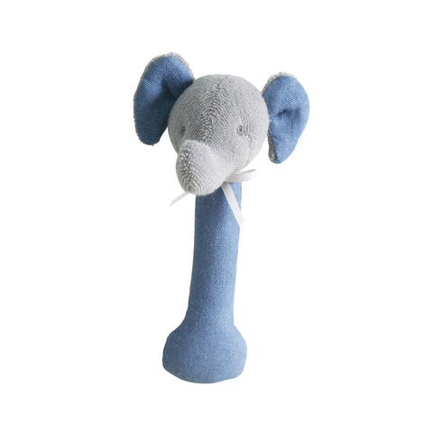 Alimrose Designs | Elephant Stick Rattle Toy in Chambray Blue Linen