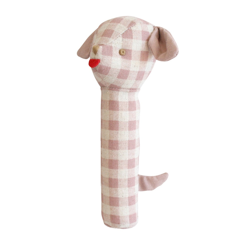 Alimrose | Puppy Squeaker Toy in Rose Pink Check Linen
