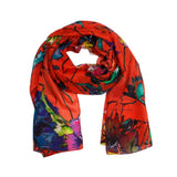 Wearable Art Scarves | Orange Florals 100% Pure Silk Large Scarf