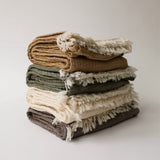Raine & Humble | Soft Cotton Fringe Throw Blanket in Earth Brown