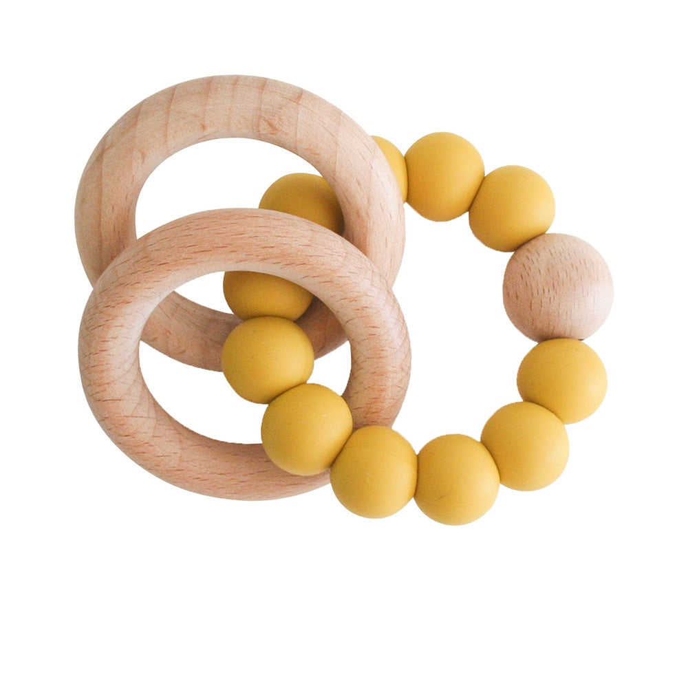 Alimrose | Silicone Beechwood Teether Rings Set in Yellow Butterscotch