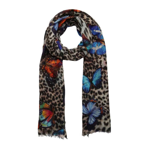 Wearable Art Scarves | Leopard Print Butterflies 100% Pure Silk Large Scarf