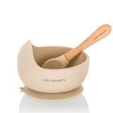 kids concepts | Food-grade BPA-free Silicone Food Suction Bowl & Spoon Set in Cream Sand