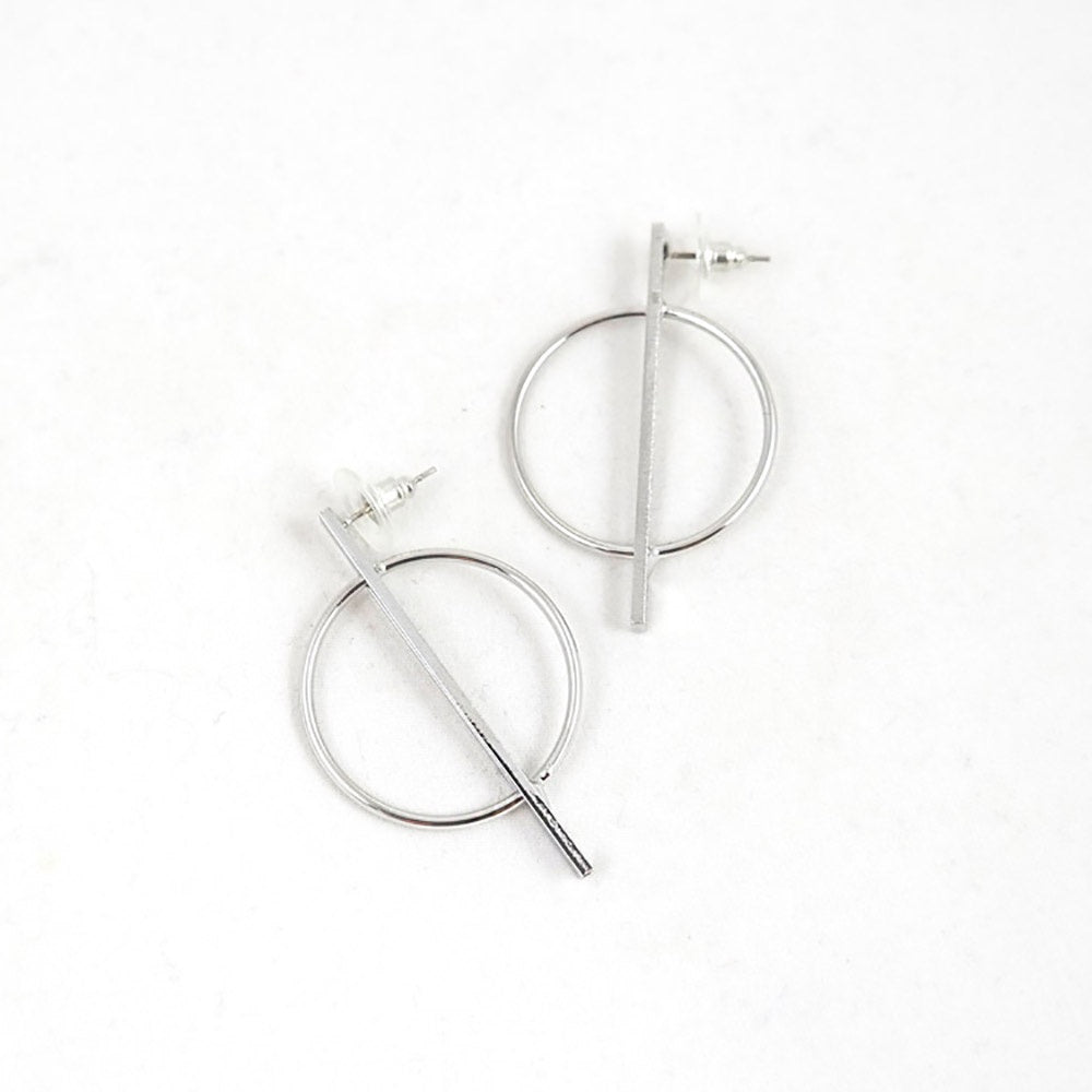 sophari | Hooped Bar Circle Drop Earrings in Silver