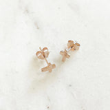 sophari | Sterling Silver Rose Gold Plated (925) Crossed LUXE Small Cross Stud Earrings