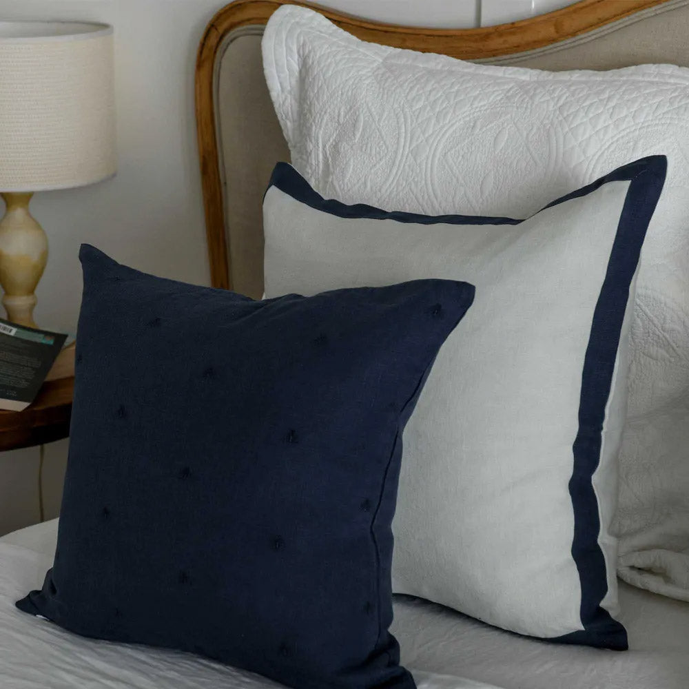 Raine & Humble | Mason Bee Linen Cushion with Feather Insert in Navy Blue