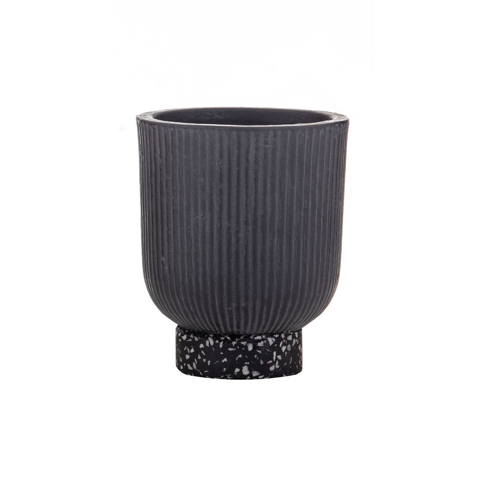 Amalfi | Ari Planter Pot Small in Black Ceramic with Terrazzo Base