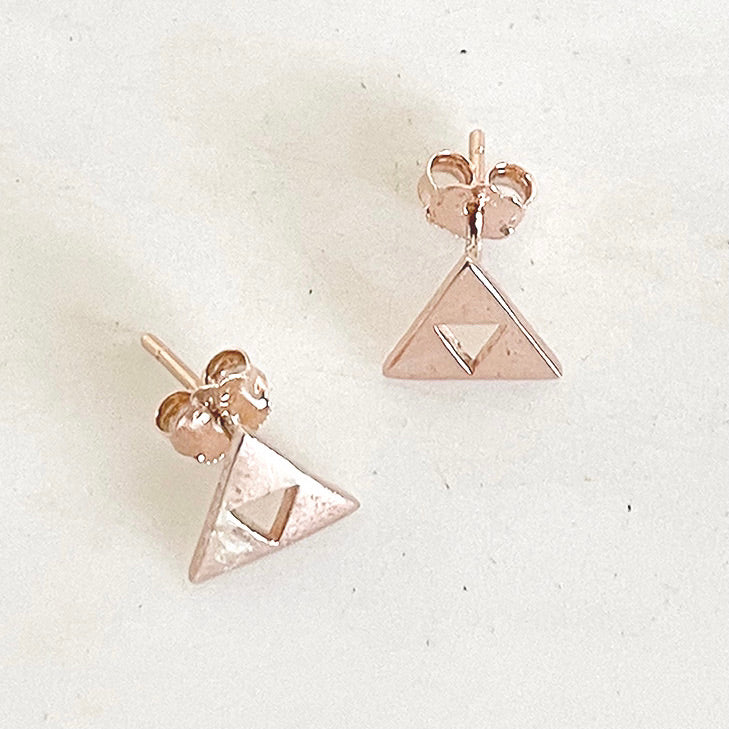 sophari | Sterling Silver Rose Gold Plated (925) Fractal Triangle LUXE Stud Earrings