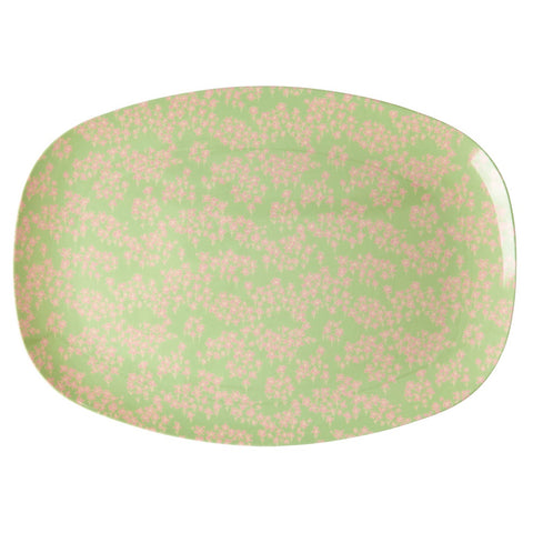 RICE | Melamine Medium Rectangular Reusable Dinner Side Plate in Pink Flower Field Print