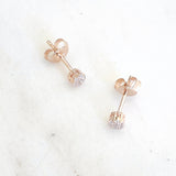 sophari | Sterling Silver Rose Gold Plated Cubic Zirconia (925 cz) Closed Mini Flower SPARKLE LUXE Stud Earrings