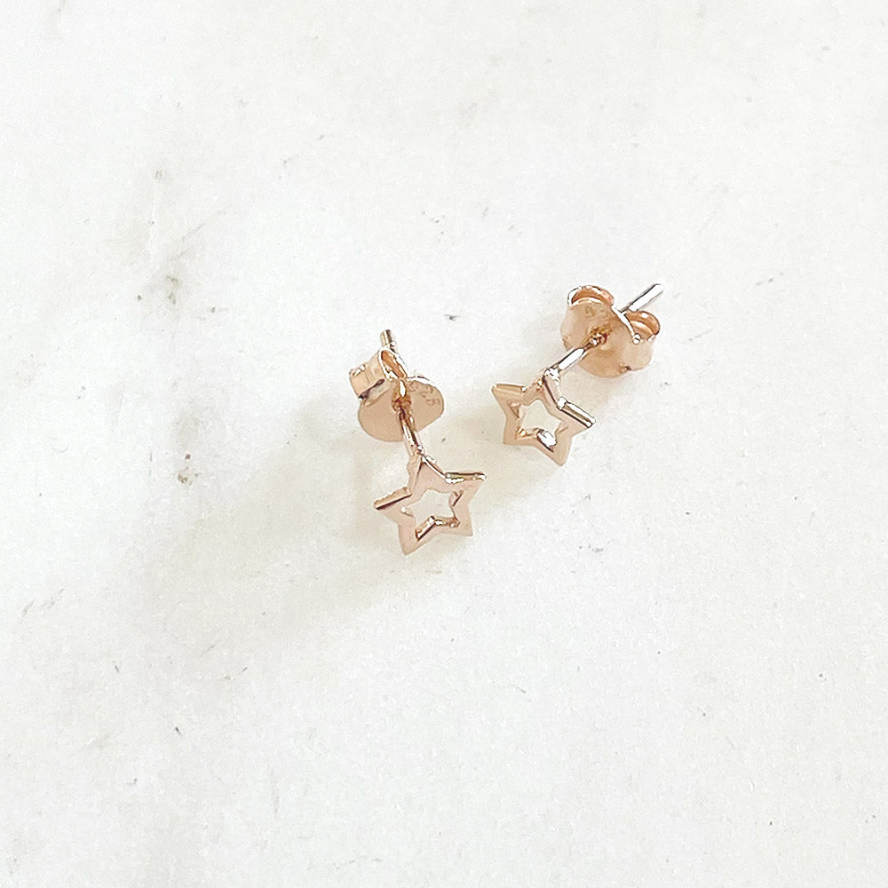 sophari | Sterling Silver Rose Gold Plated (925) Starry Small Star Outline LUXE Stud Earrings