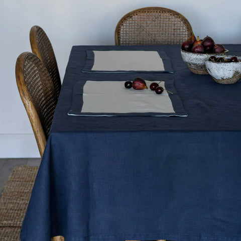 Raine & Humble | Classic 100% Linen Large Tablecloth in Navy Blue