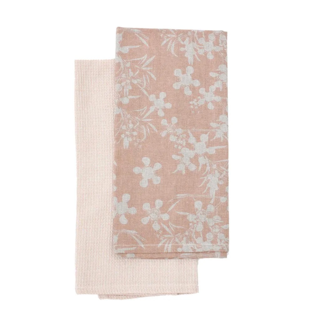 Raine & Humble | Myrtle Floral Cotton Kitchen Tea Towel Set of 2 in Clay
