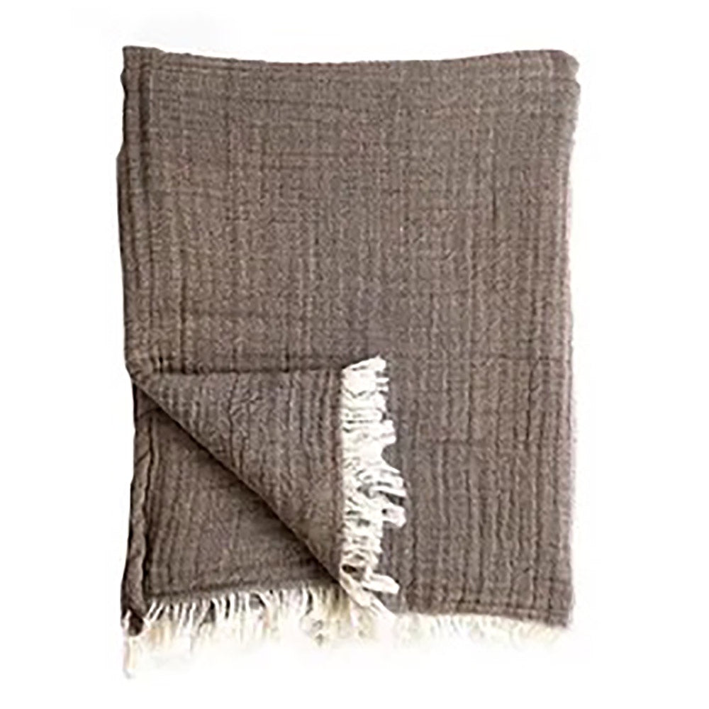 Raine & Humble | Soft Cotton Fringe Throw Blanket in Earth Brown